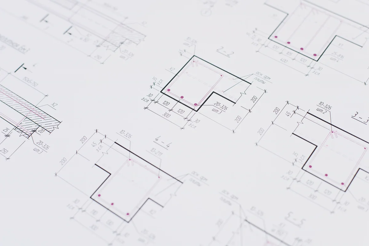 Close-up of a detailed technical blueprint drawing