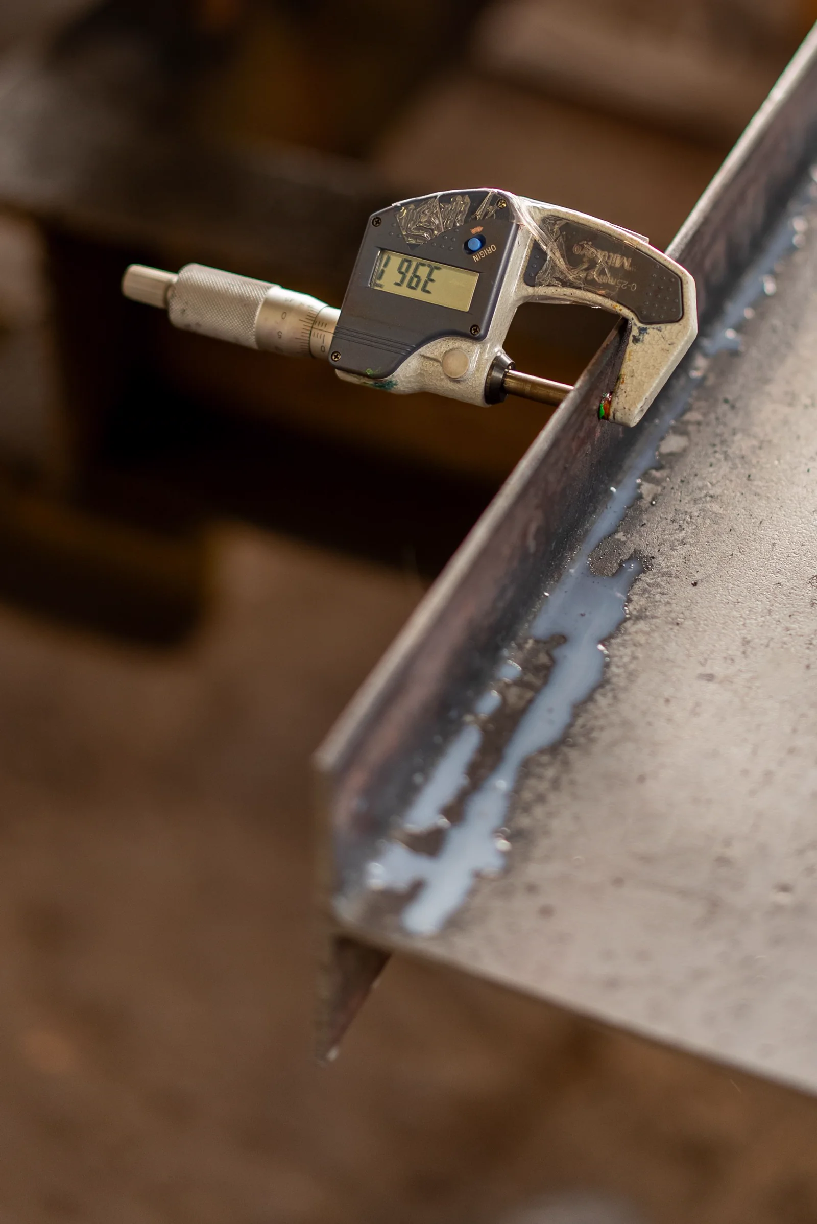 Digital micrometer measuring metal thickness